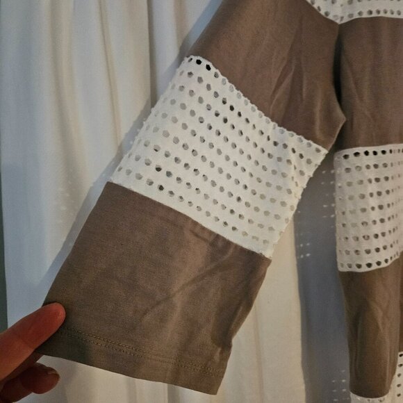 Ann‎ Taylor Woman’s Top, Size Large Eyelet stripe - Picture 3 of 9